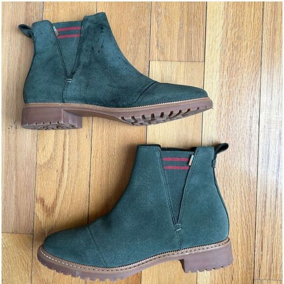 Toms Olive Green Suede Pull on Chelsea Ankle Booties Size 7 - Picture 4 of 8